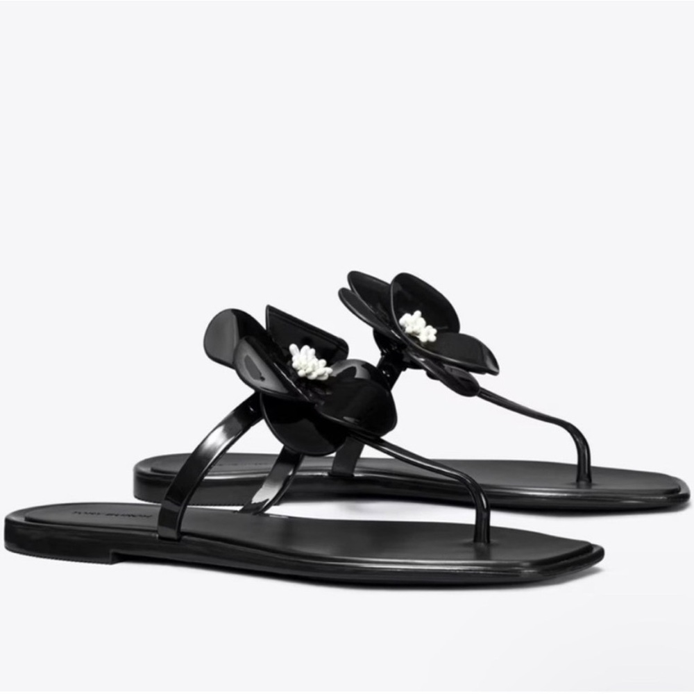 Tory Burch Elegant Black Flower Jelly Sandals size 9 NWOB